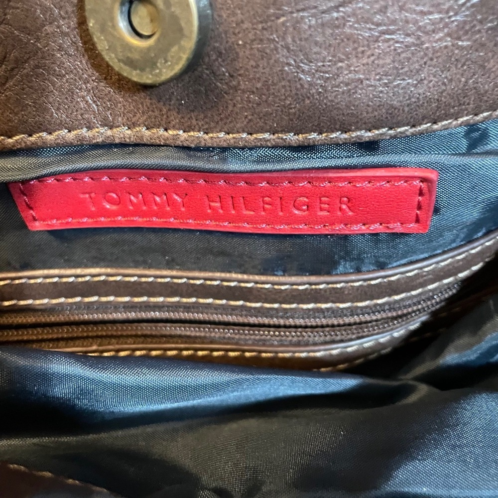 Tommy Hilfiger Tote Bag Medium Brown Canvas Satchel Classic Designer Old Money - Picture 10 of 10